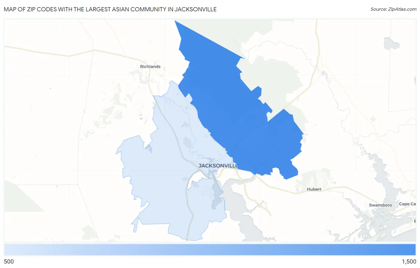 Zip Codes with the Largest Asian Community in Jacksonville Map