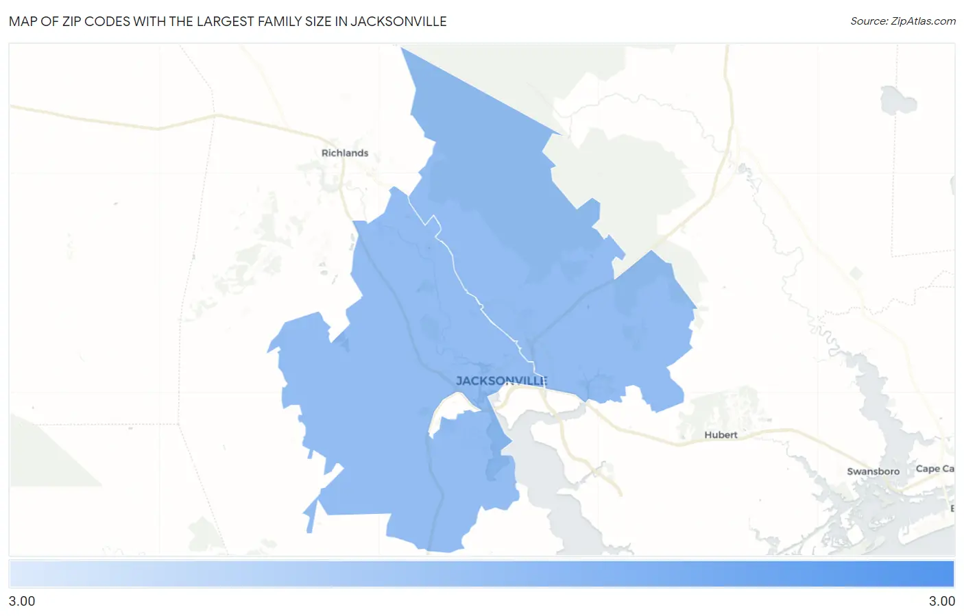 Zip Codes with the Largest Family Size in Jacksonville Map