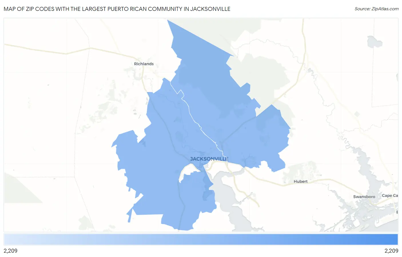 Zip Codes with the Largest Puerto Rican Community in Jacksonville Map