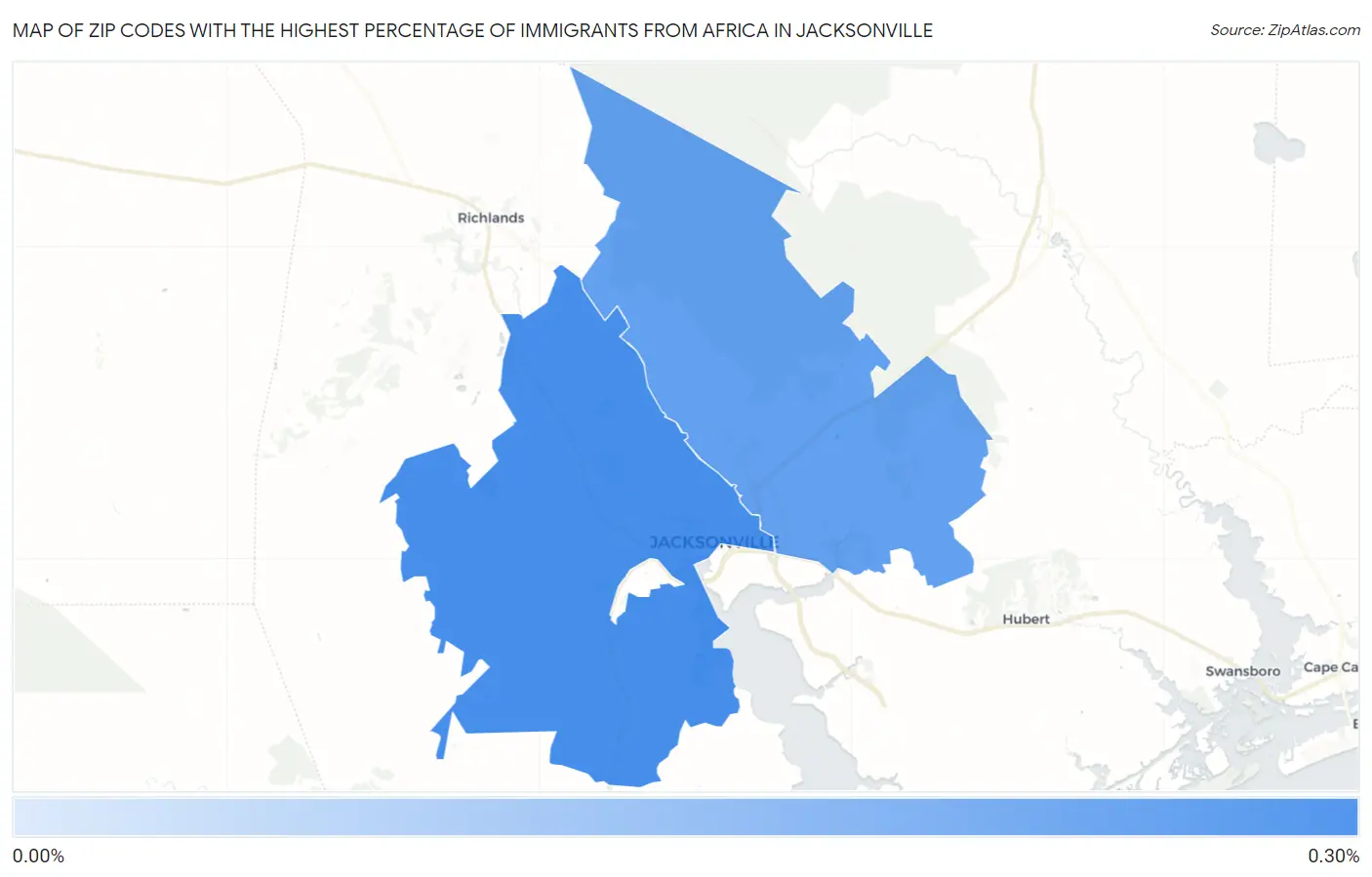 Zip Codes with the Highest Percentage of Immigrants from Africa in Jacksonville Map