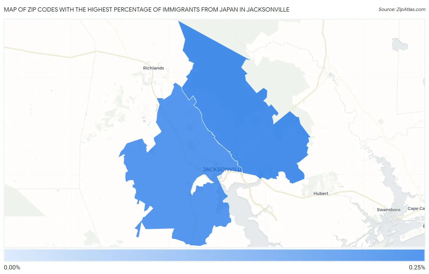 Zip Codes with the Highest Percentage of Immigrants from Japan in Jacksonville Map