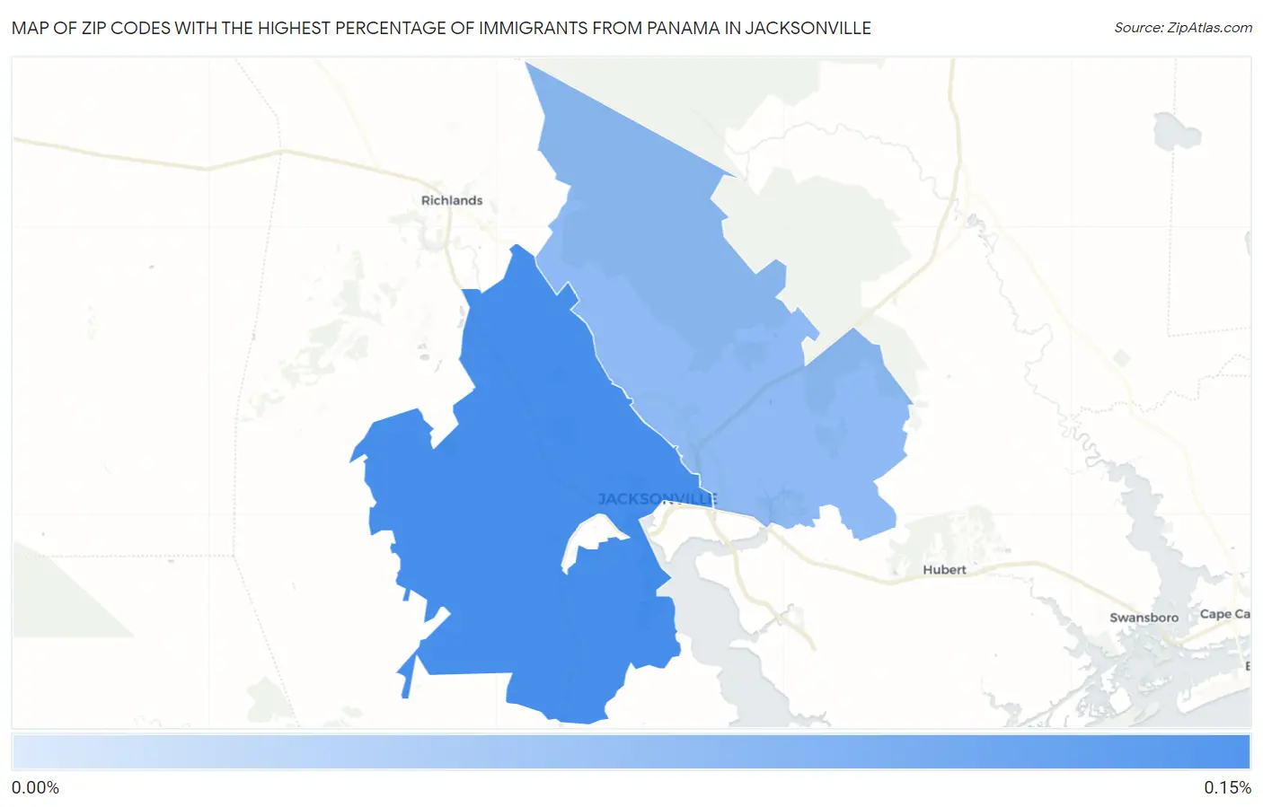 Zip Codes with the Highest Percentage of Immigrants from Panama in Jacksonville Map