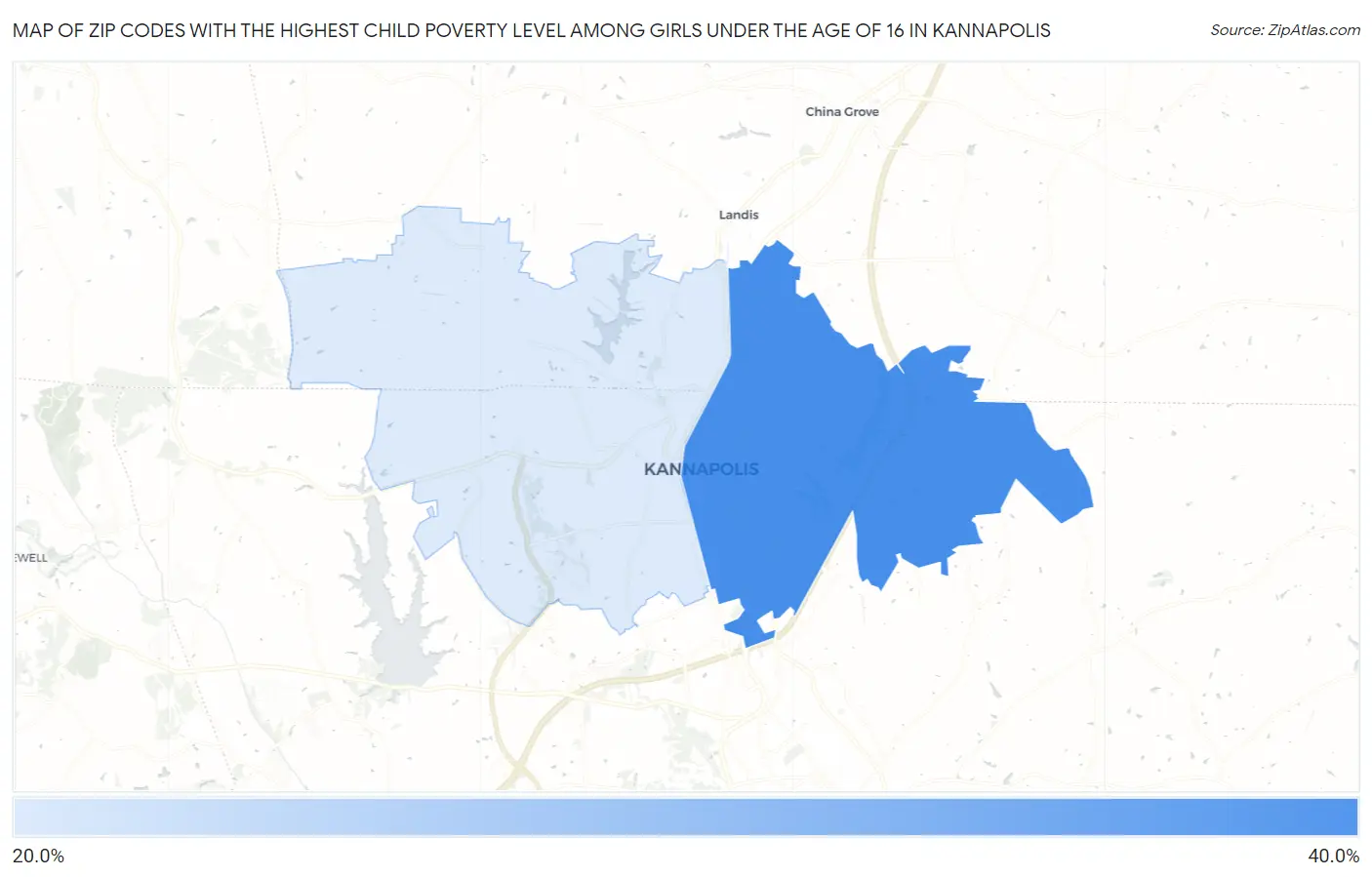 Zip Codes with the Highest Child Poverty Level Among Girls Under the Age of 16 in Kannapolis Map