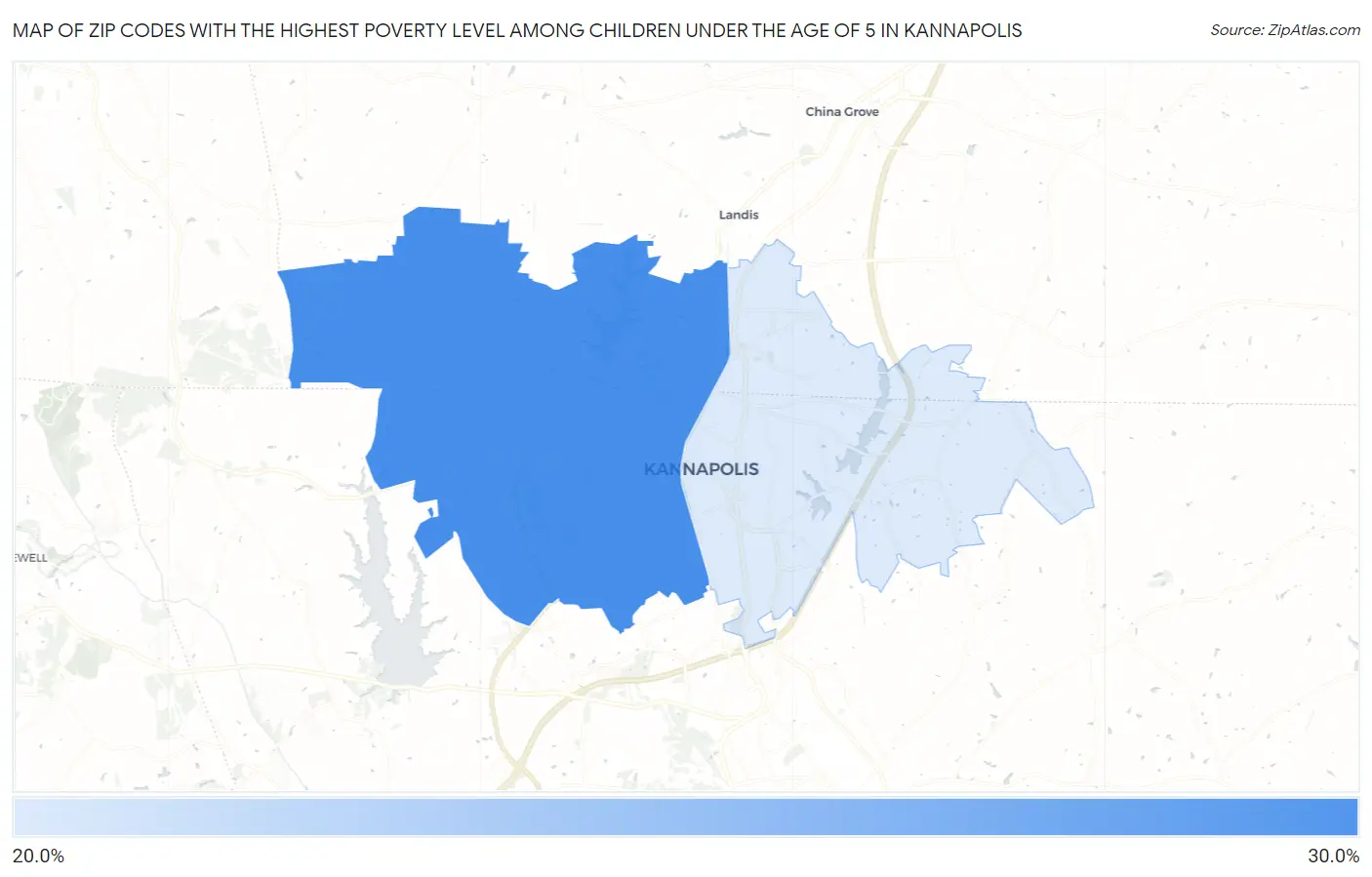 Zip Codes with the Highest Poverty Level Among Children Under the Age of 5 in Kannapolis Map