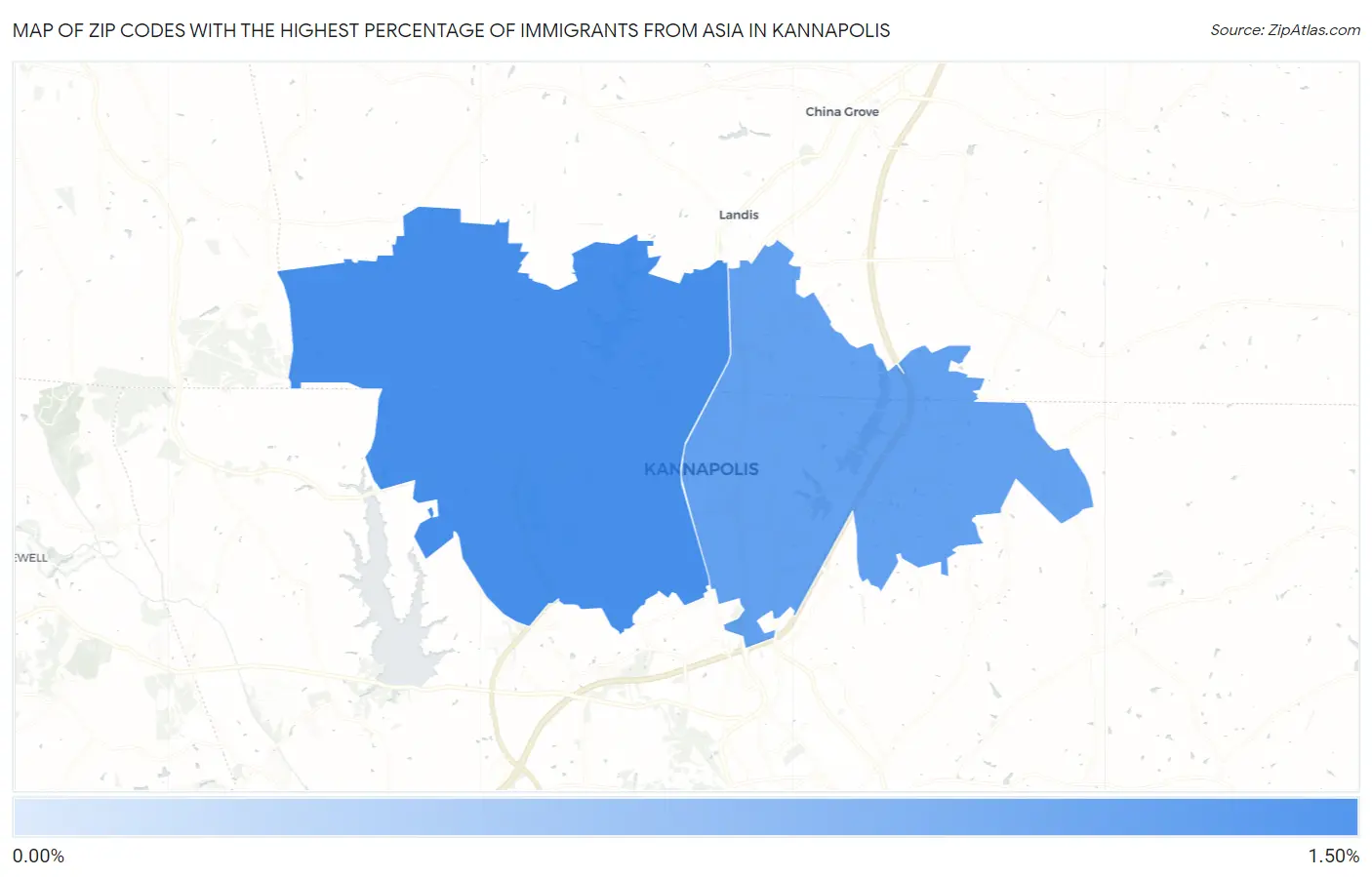 Zip Codes with the Highest Percentage of Immigrants from Asia in Kannapolis Map