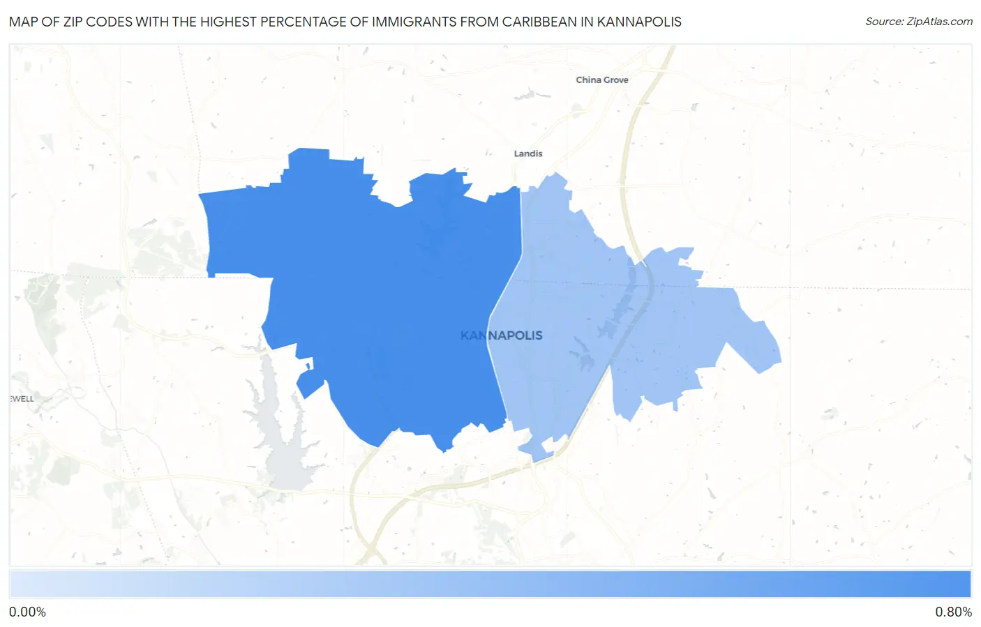 Zip Codes with the Highest Percentage of Immigrants from Caribbean in Kannapolis Map