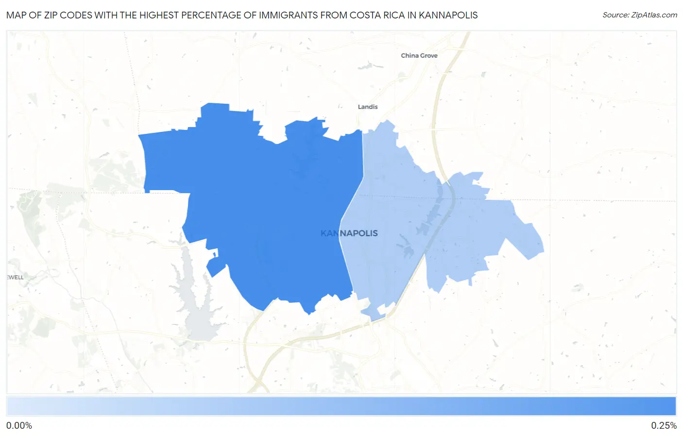 Zip Codes with the Highest Percentage of Immigrants from Costa Rica in Kannapolis Map
