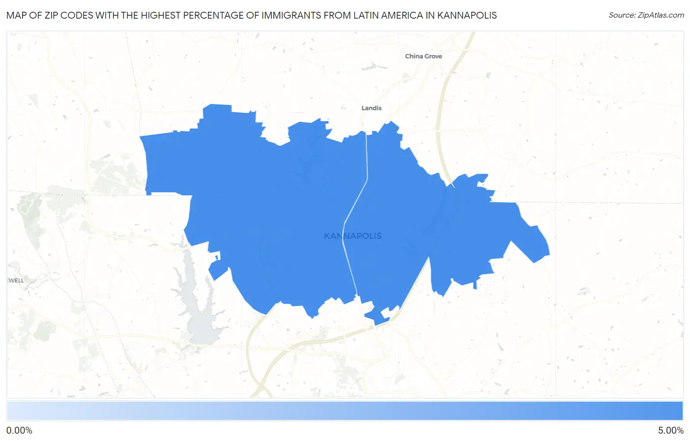 Zip Codes with the Highest Percentage of Immigrants from Latin America in Kannapolis Map