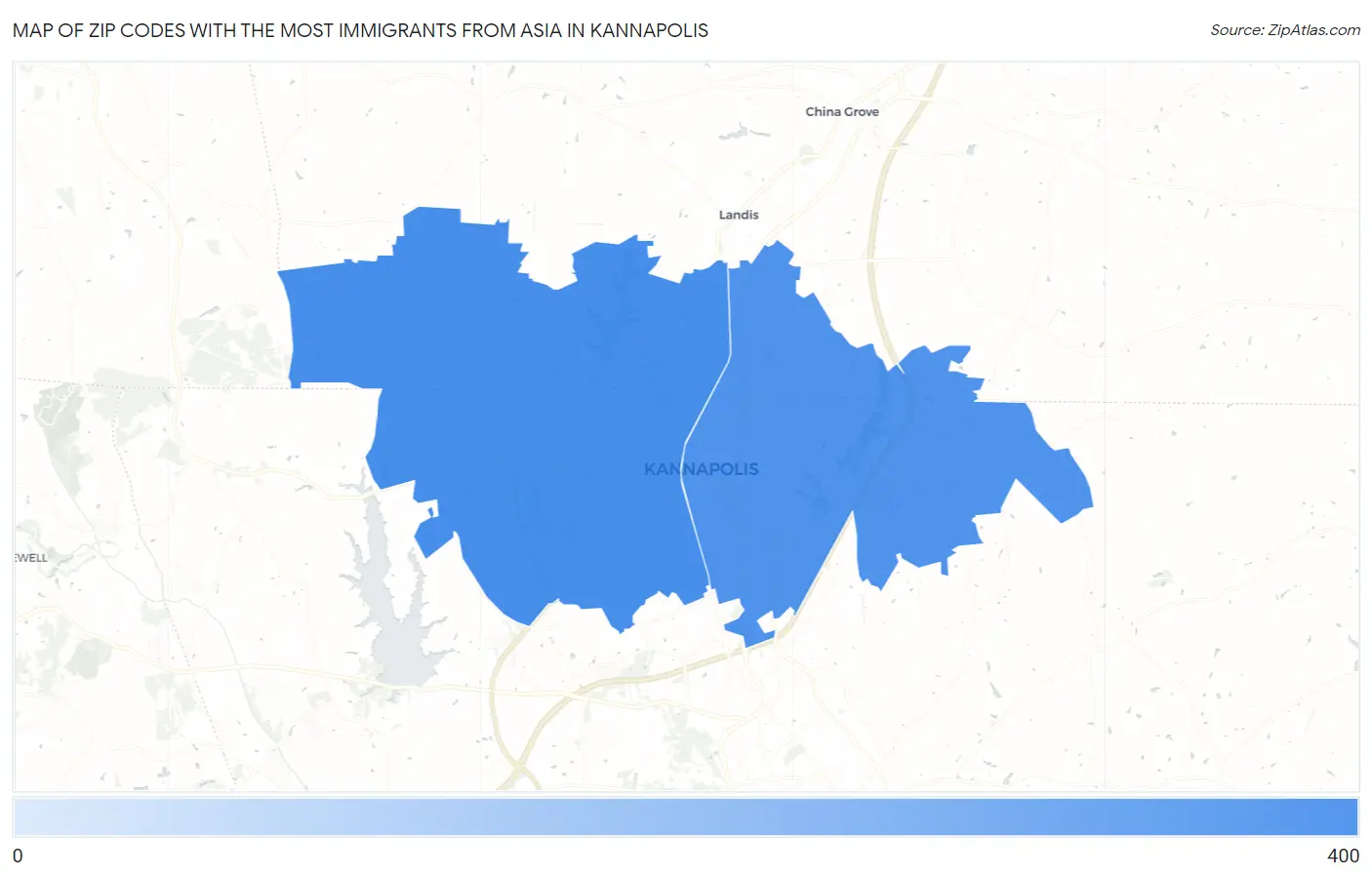 Zip Codes with the Most Immigrants from Asia in Kannapolis Map