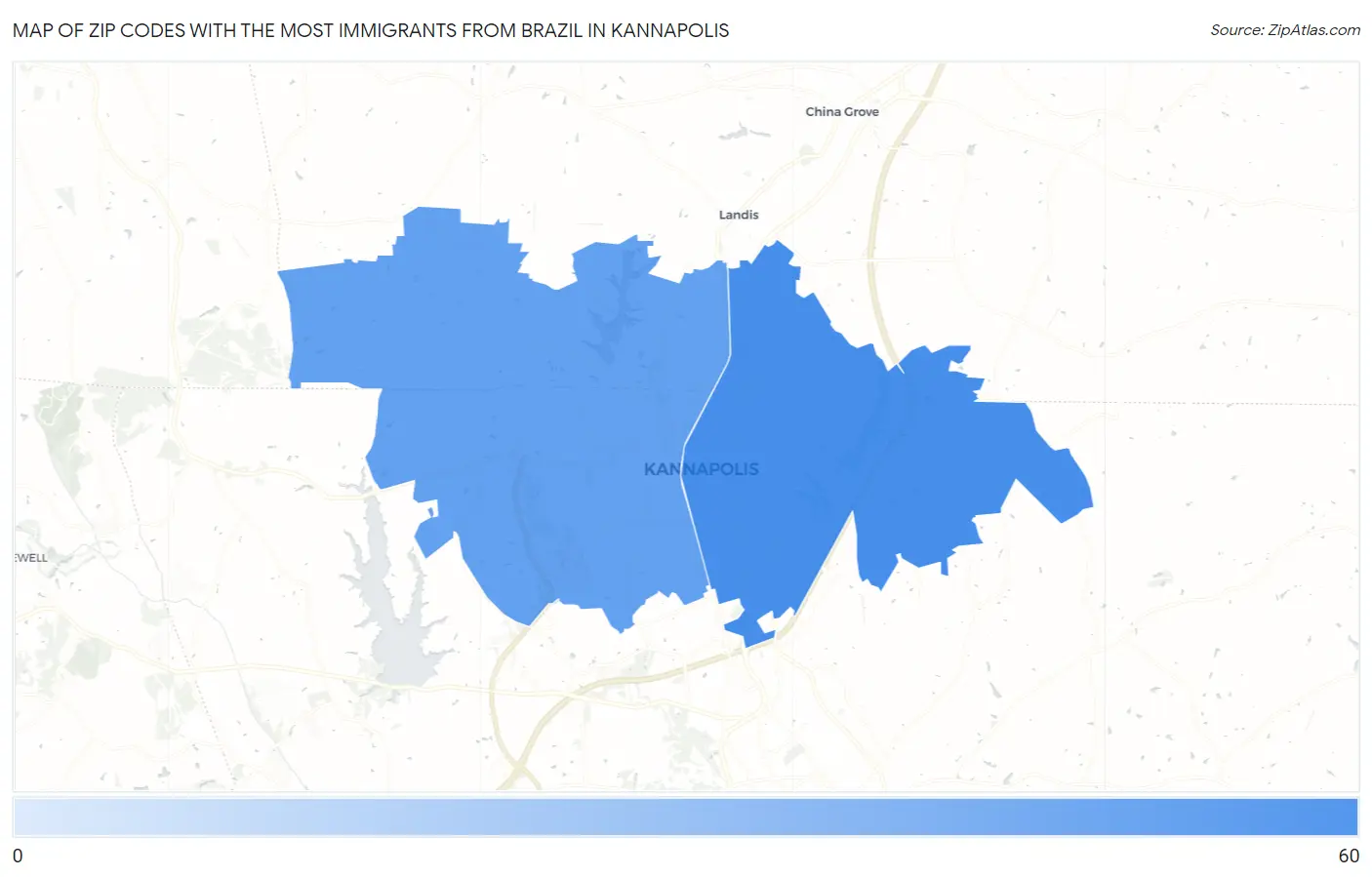 Zip Codes with the Most Immigrants from Brazil in Kannapolis Map