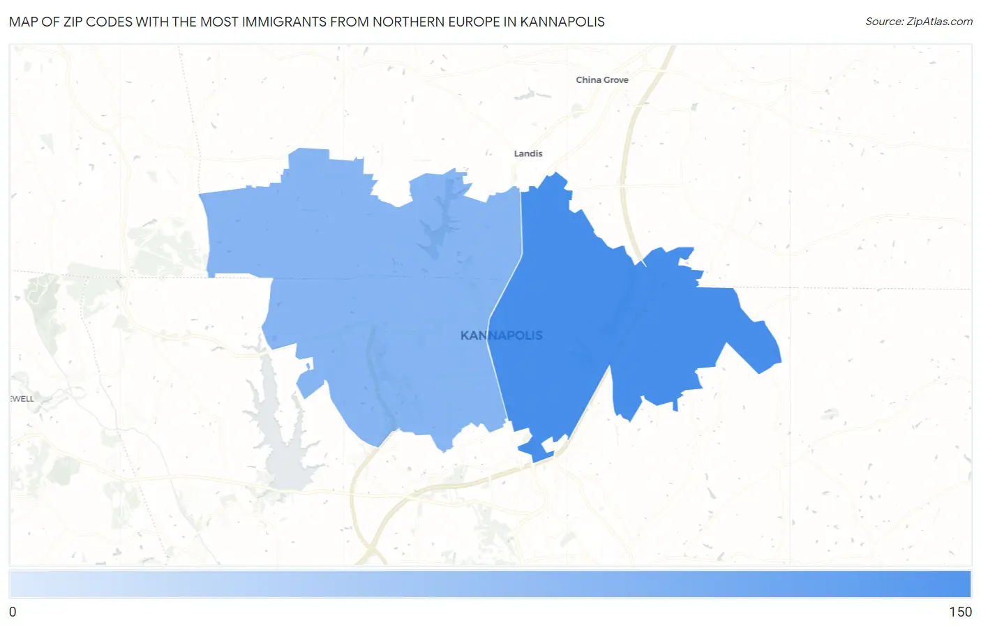 Zip Codes with the Most Immigrants from Northern Europe in Kannapolis Map