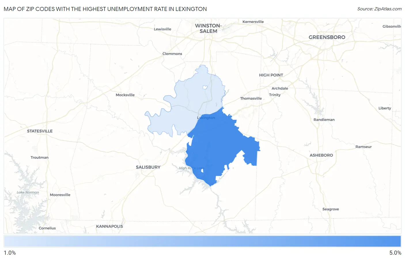 Zip Codes with the Highest Unemployment Rate in Lexington Map