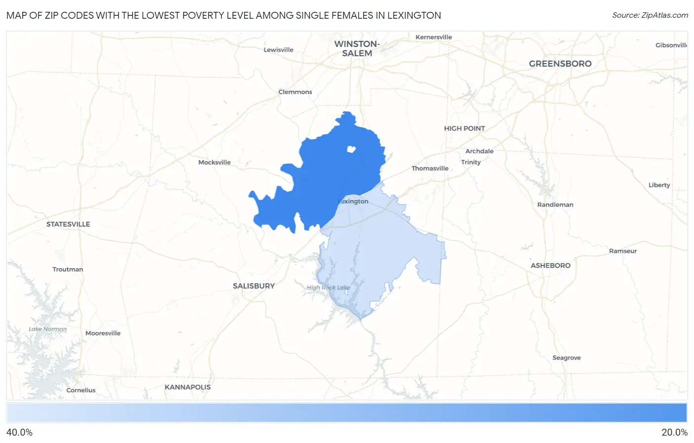 Zip Codes with the Lowest Poverty Level Among Single Females in Lexington Map