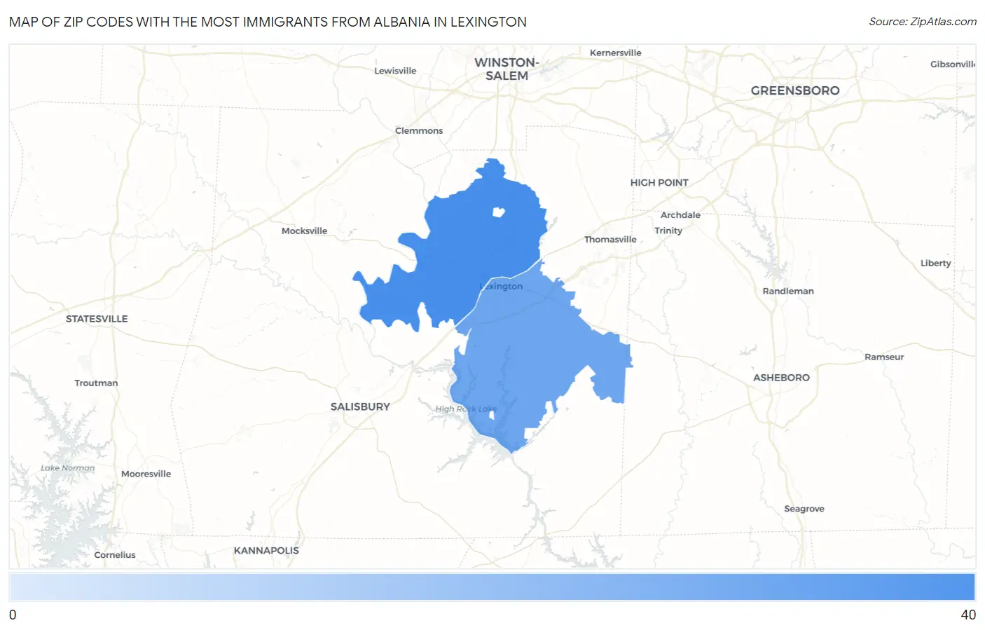 Zip Codes with the Most Immigrants from Albania in Lexington Map