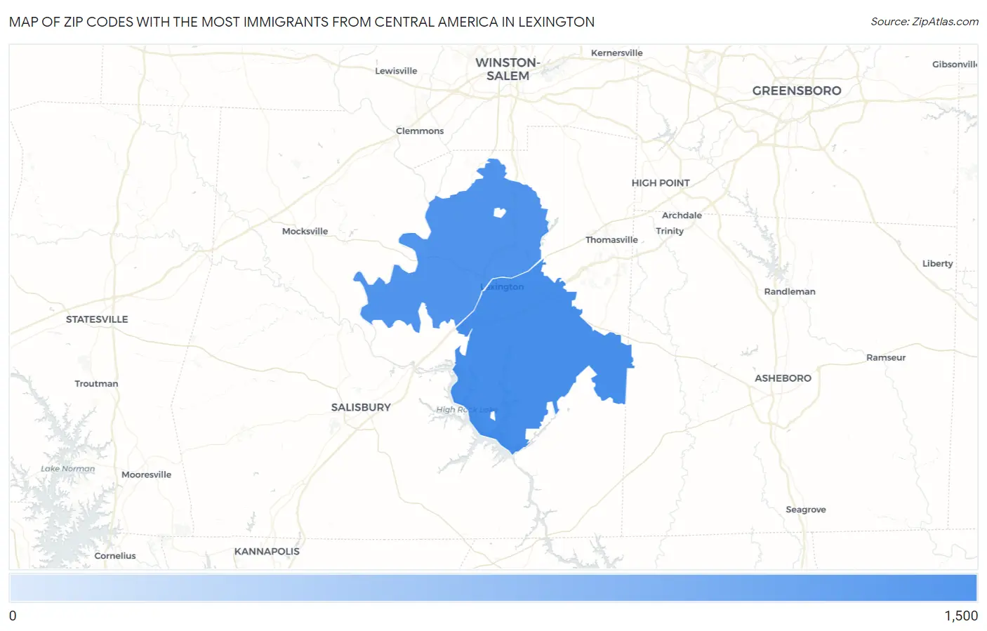 Zip Codes with the Most Immigrants from Central America in Lexington Map