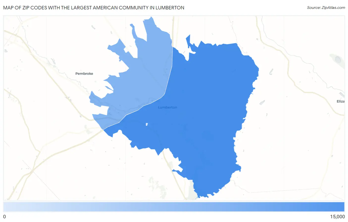 Zip Codes with the Largest American Community in Lumberton Map