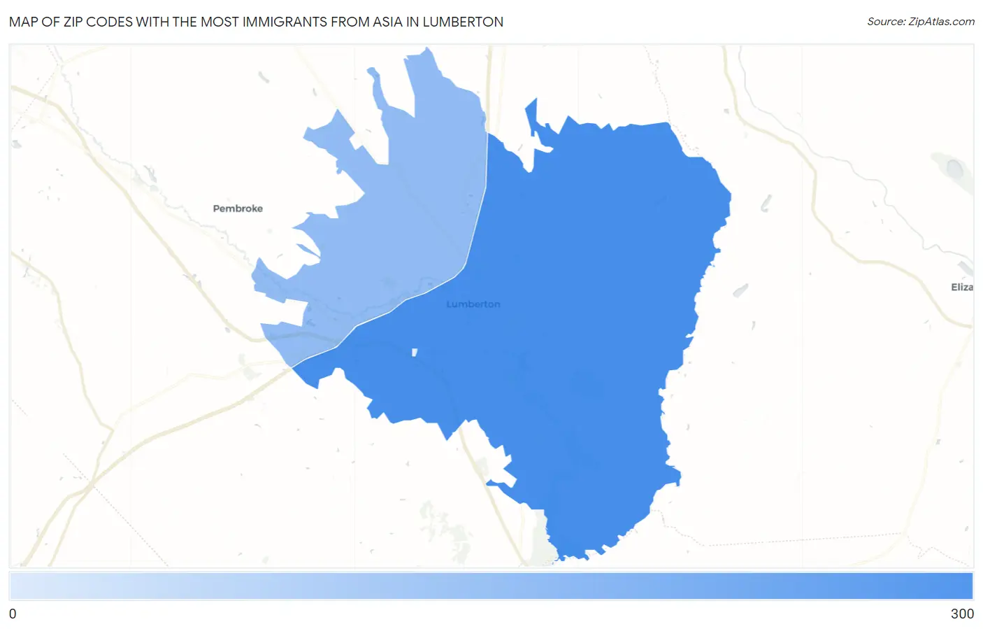 Zip Codes with the Most Immigrants from Asia in Lumberton Map