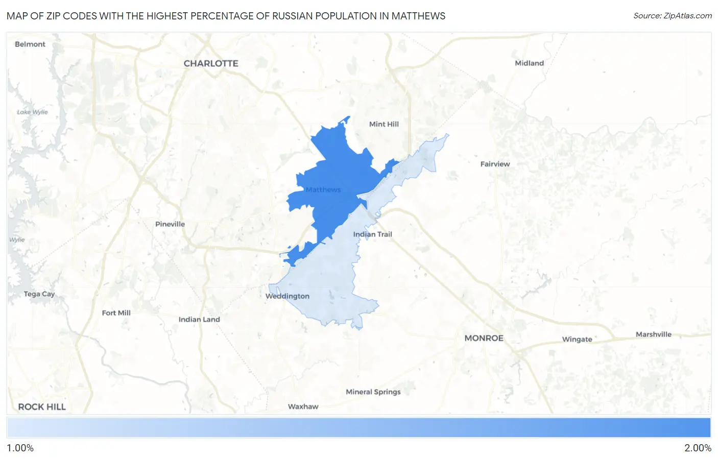 Zip Codes with the Highest Percentage of Russian Population in Matthews Map