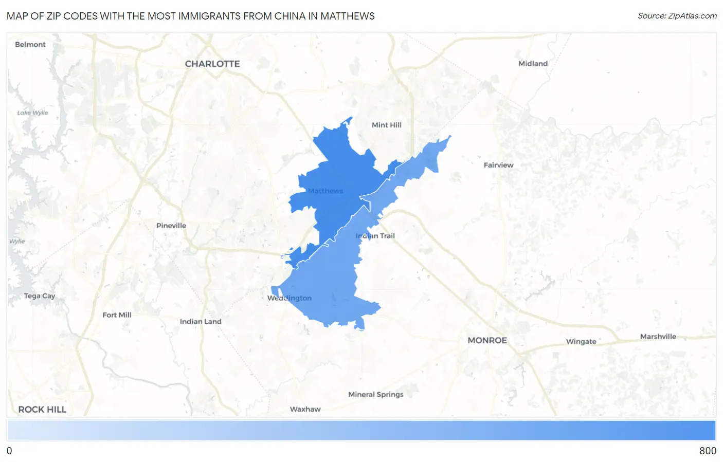 Zip Codes with the Most Immigrants from China in Matthews Map
