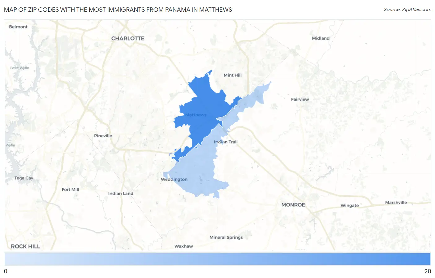 Zip Codes with the Most Immigrants from Panama in Matthews Map