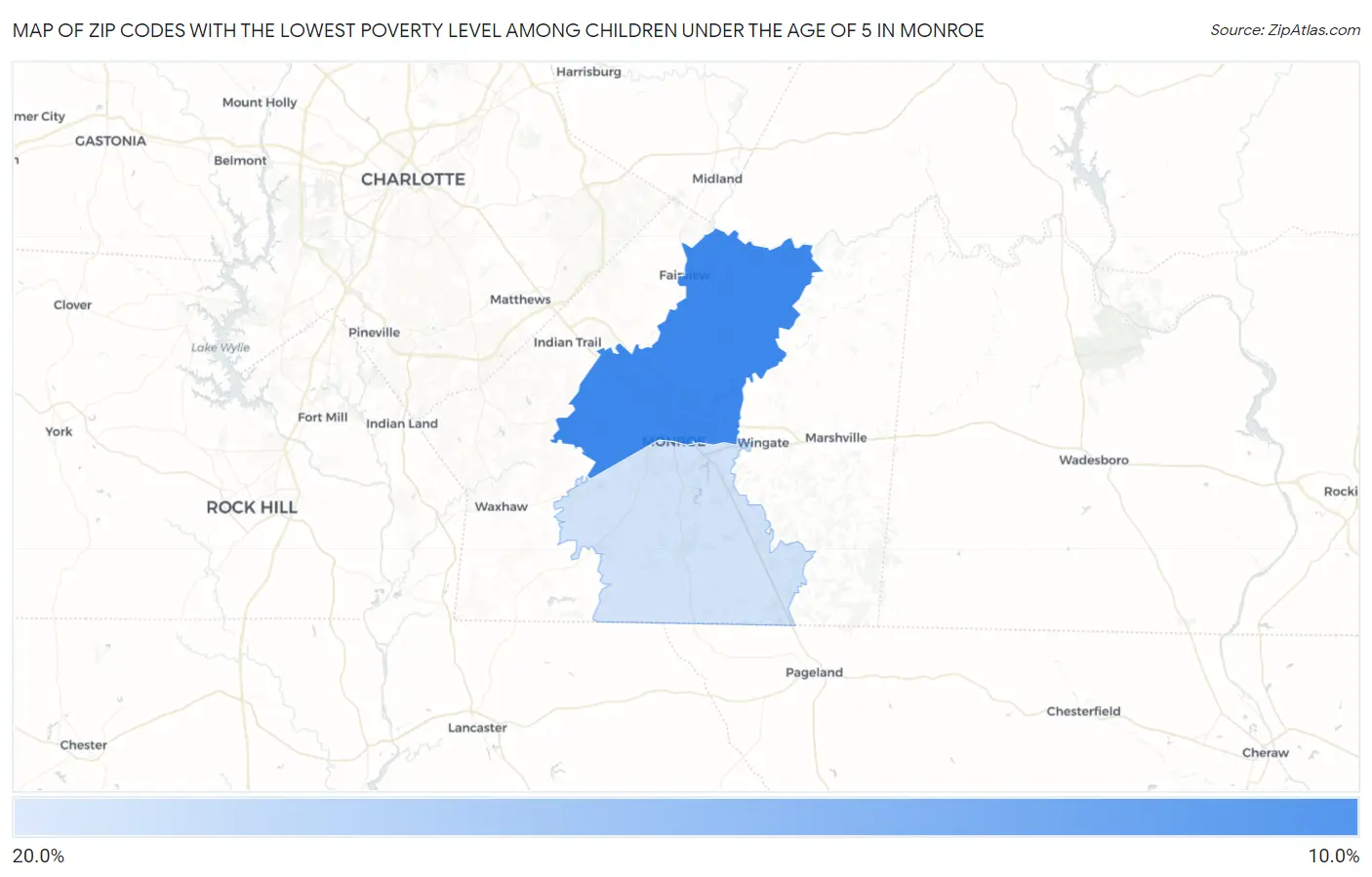 Zip Codes with the Lowest Poverty Level Among Children Under the Age of 5 in Monroe Map