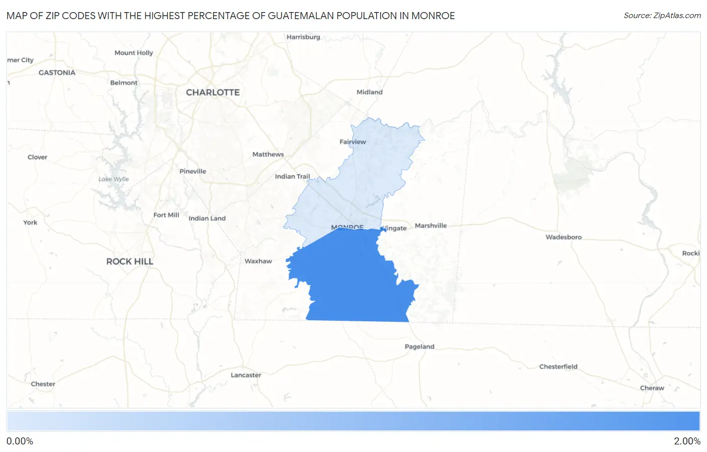 Zip Codes with the Highest Percentage of Guatemalan Population in Monroe Map