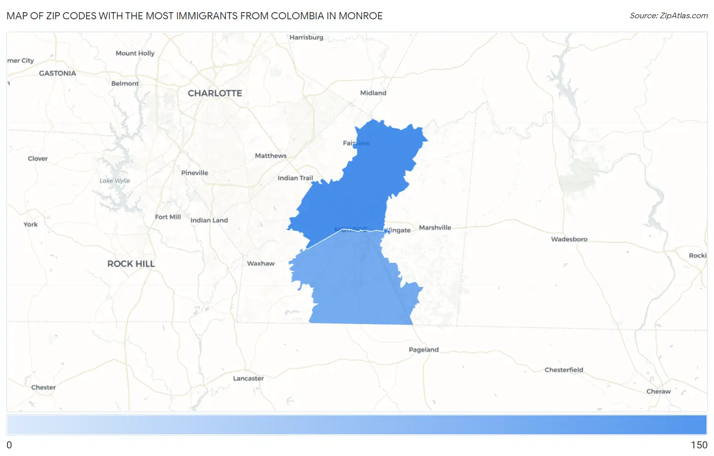 Zip Codes with the Most Immigrants from Colombia in Monroe Map