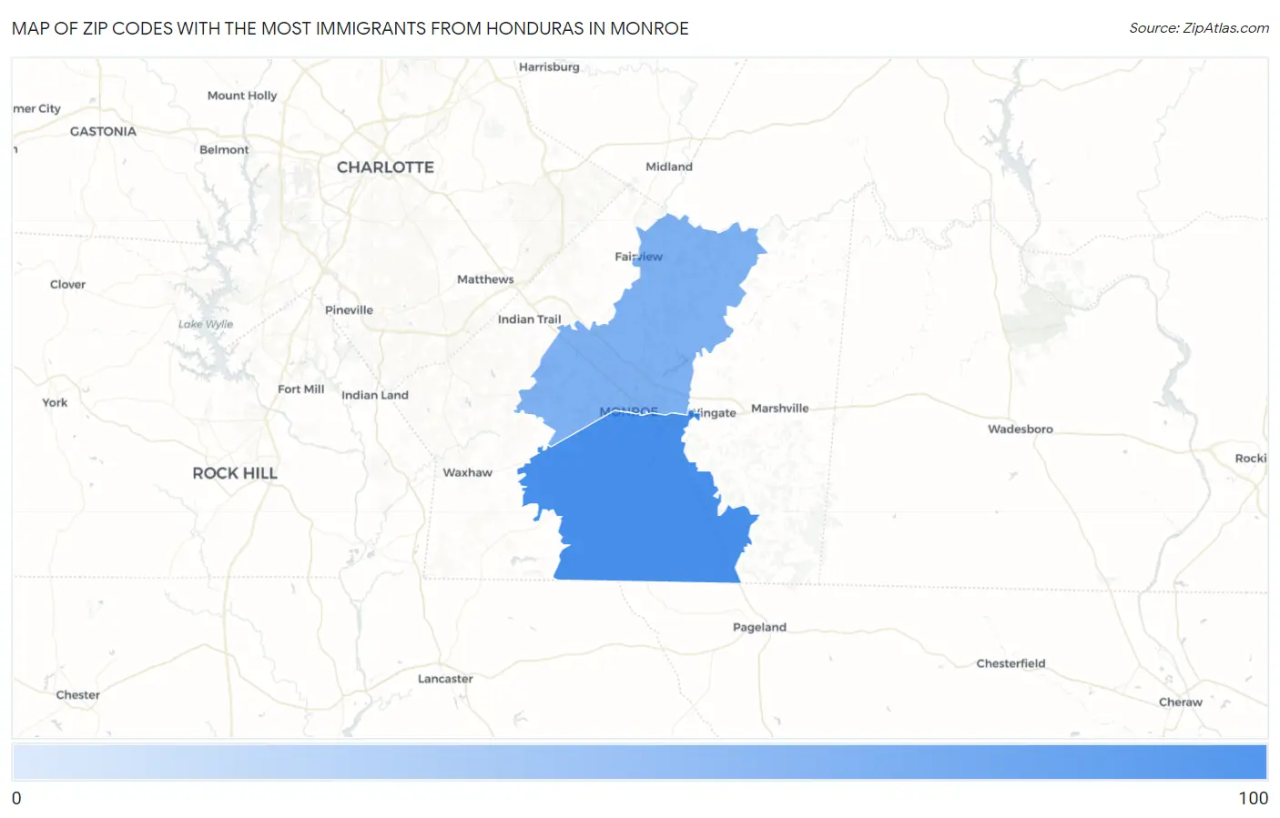 Zip Codes with the Most Immigrants from Honduras in Monroe Map