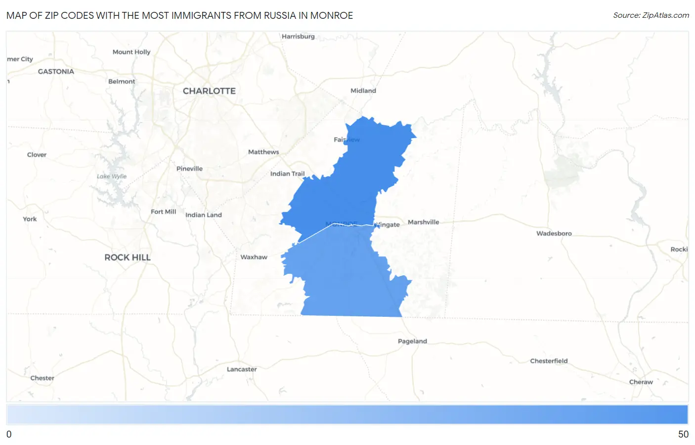 Zip Codes with the Most Immigrants from Russia in Monroe Map