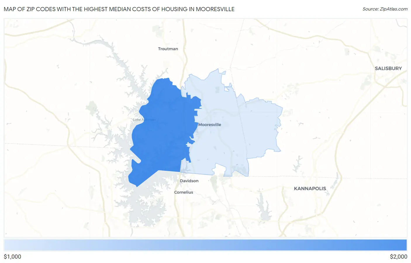 Zip Codes with the Highest Median Costs of Housing in Mooresville Map