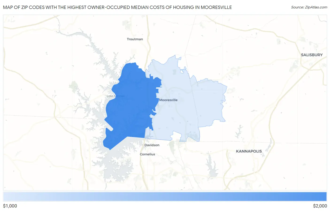 Zip Codes with the Highest Owner-Occupied Median Costs of Housing in Mooresville Map