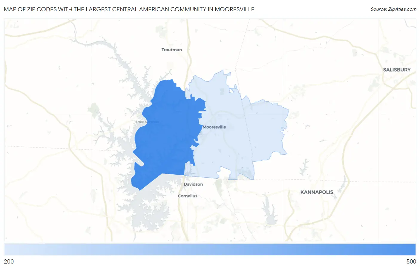Zip Codes with the Largest Central American Community in Mooresville Map