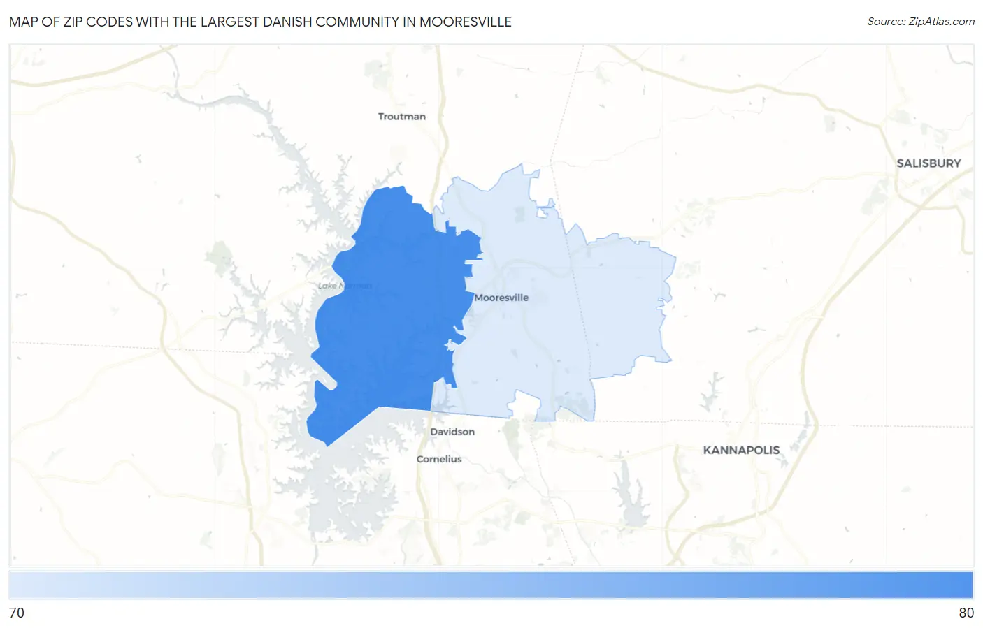 Zip Codes with the Largest Danish Community in Mooresville Map