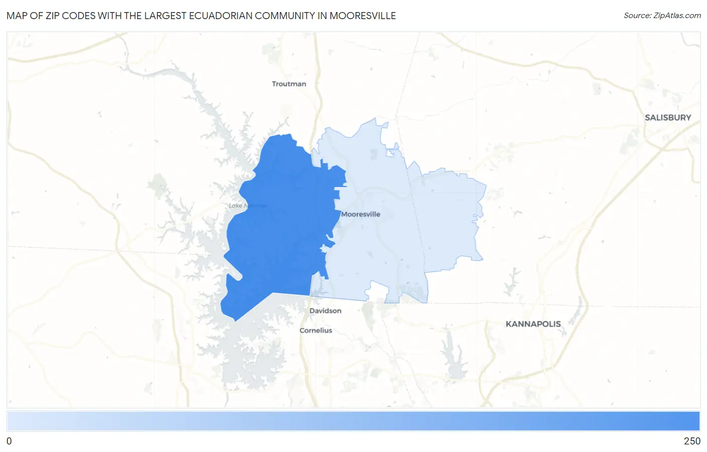 Zip Codes with the Largest Ecuadorian Community in Mooresville Map