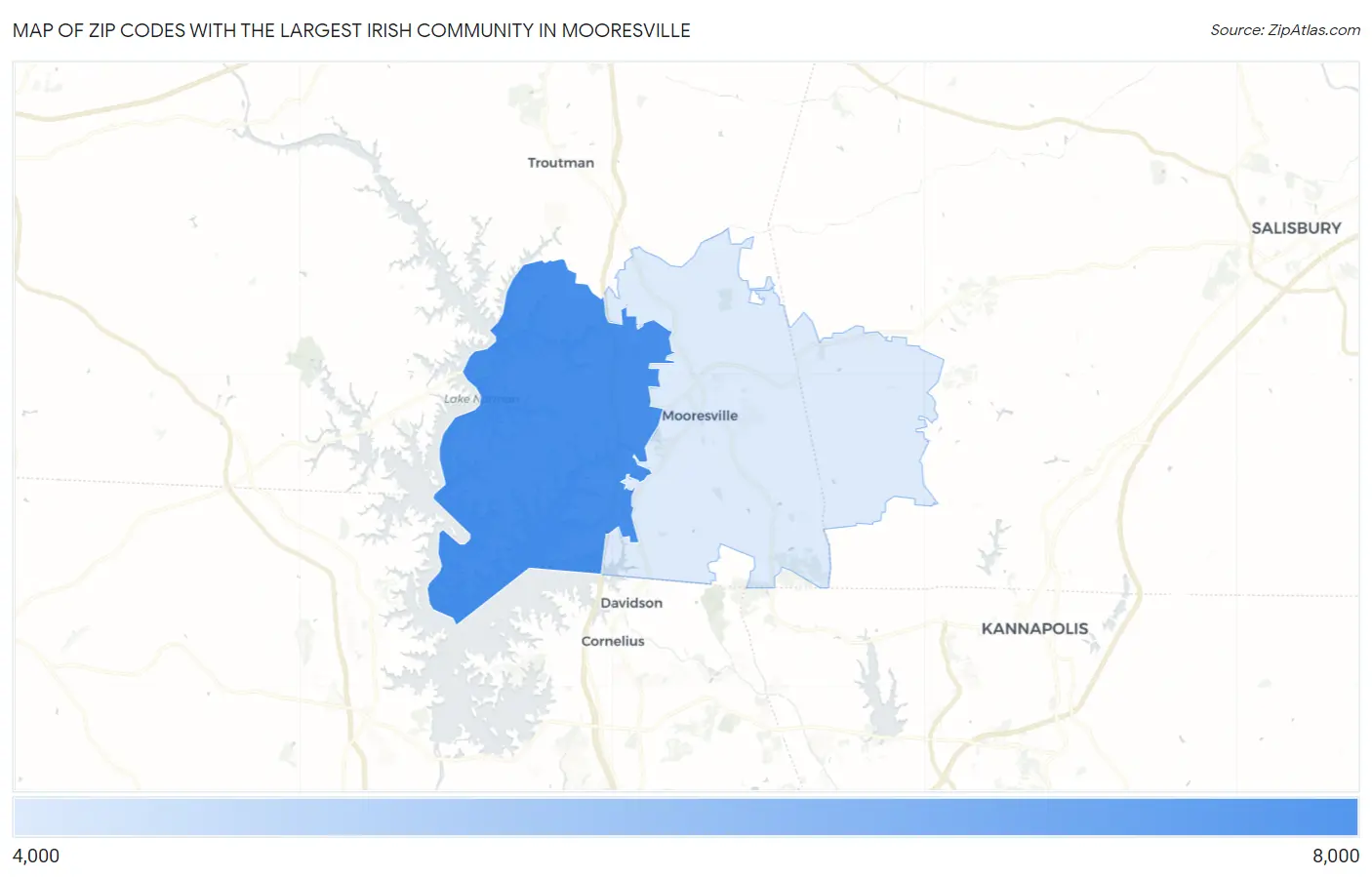 Zip Codes with the Largest Irish Community in Mooresville Map