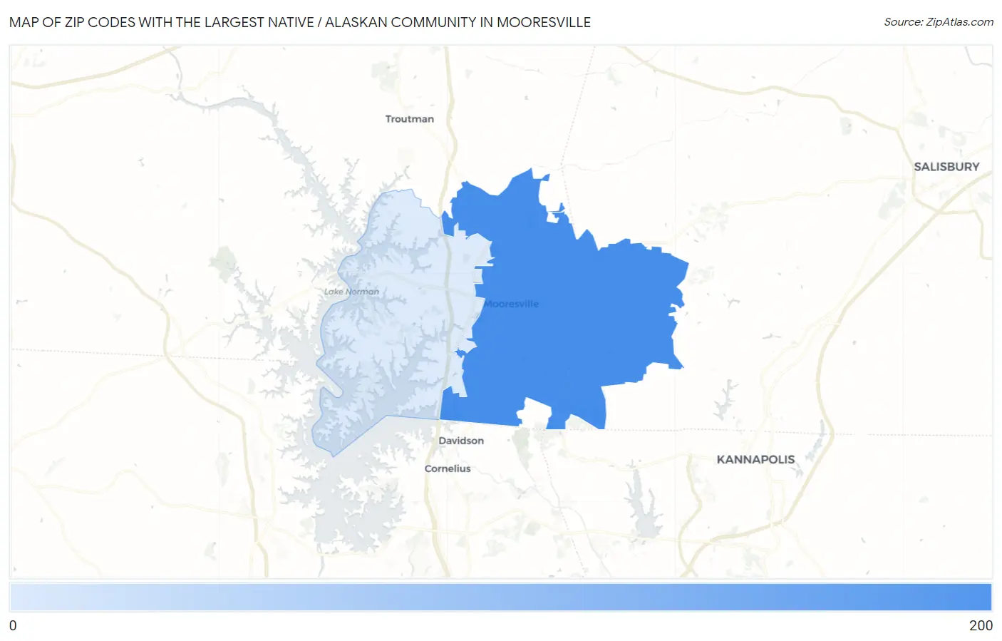 Zip Codes with the Largest Native / Alaskan Community in Mooresville Map