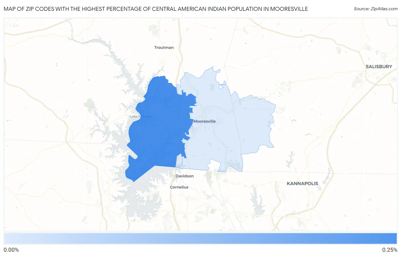 Zip Codes with the Highest Percentage of Central American Indian Population in Mooresville Map