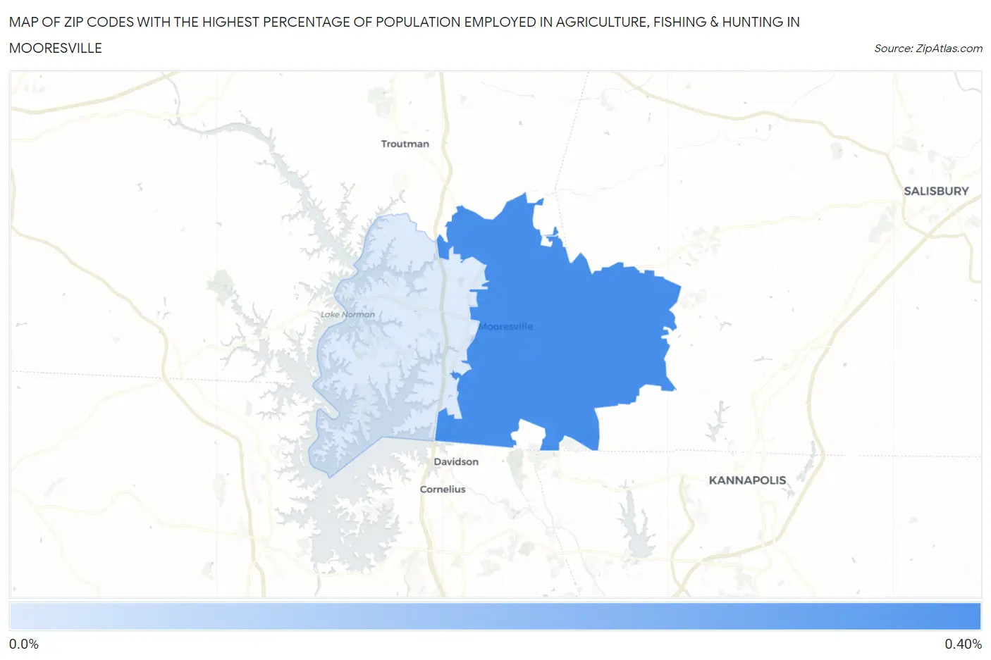 Zip Codes with the Highest Percentage of Population Employed in Agriculture, Fishing & Hunting in Mooresville Map