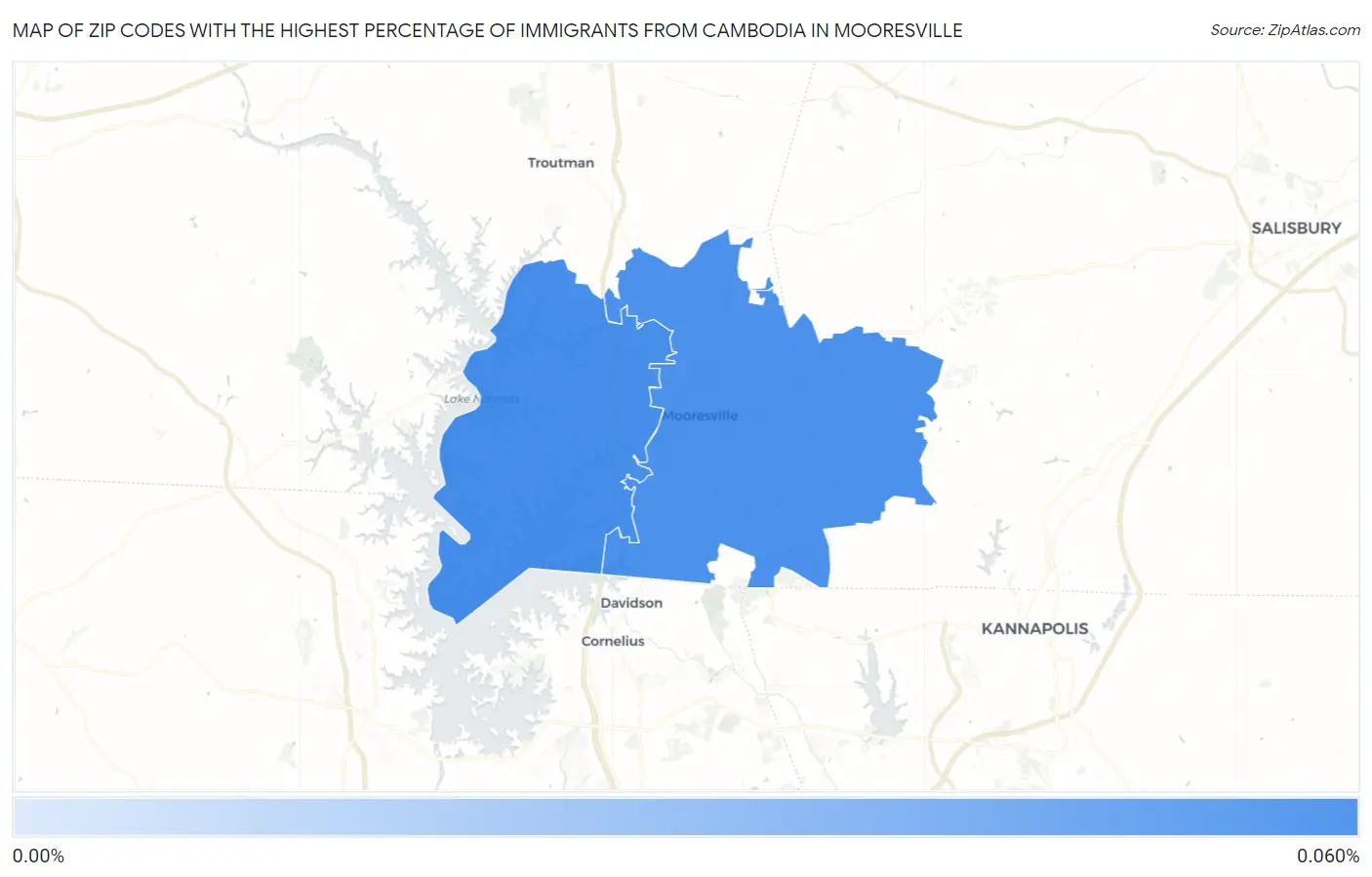 Zip Codes with the Highest Percentage of Immigrants from Cambodia in Mooresville Map
