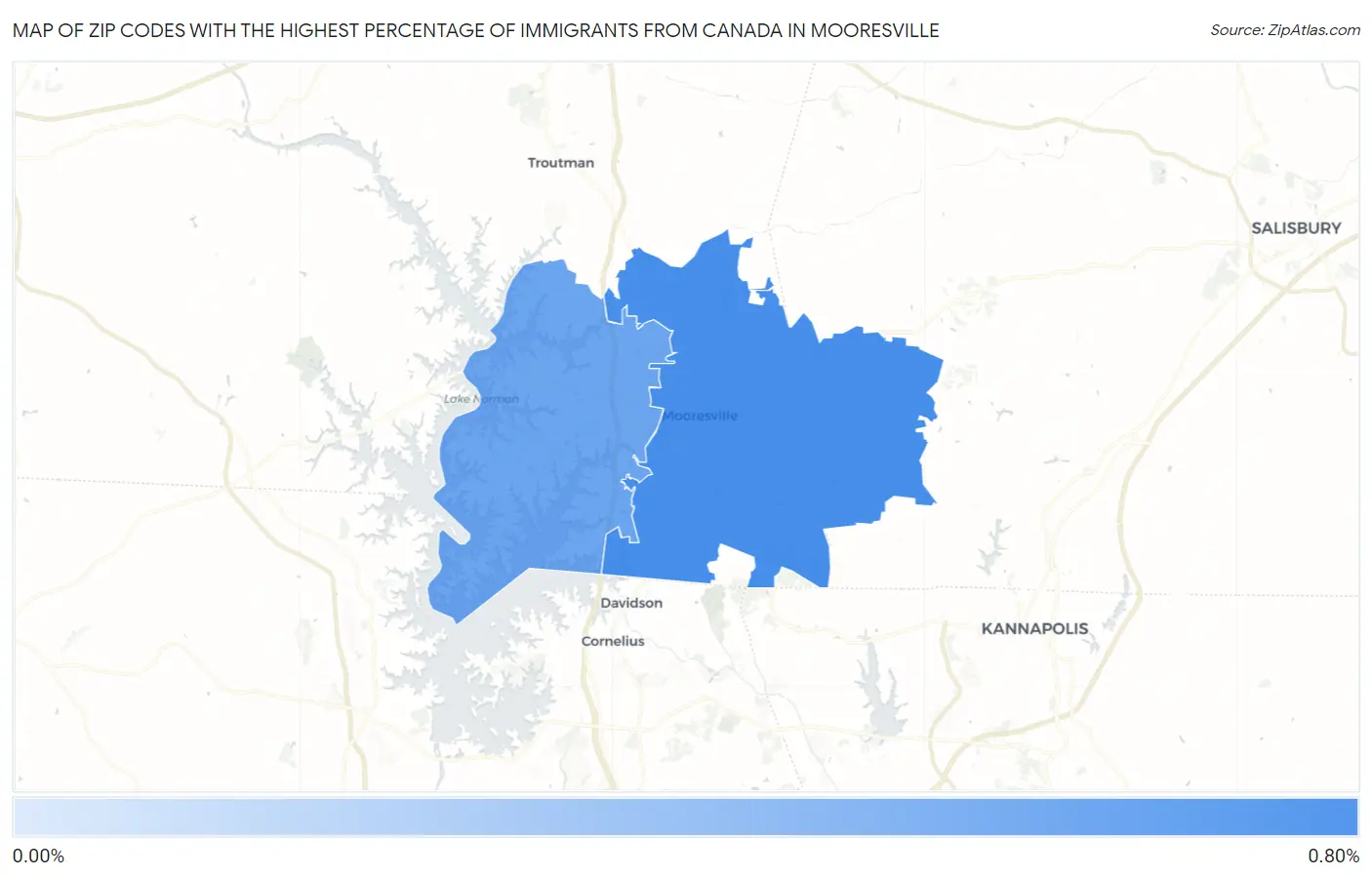 Zip Codes with the Highest Percentage of Immigrants from Canada in Mooresville Map
