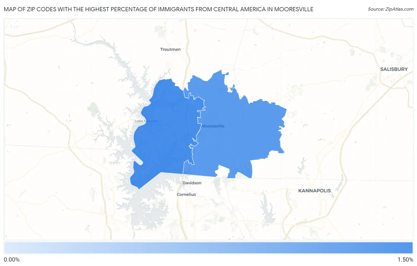 Zip Codes with the Highest Percentage of Immigrants from Central America in Mooresville Map