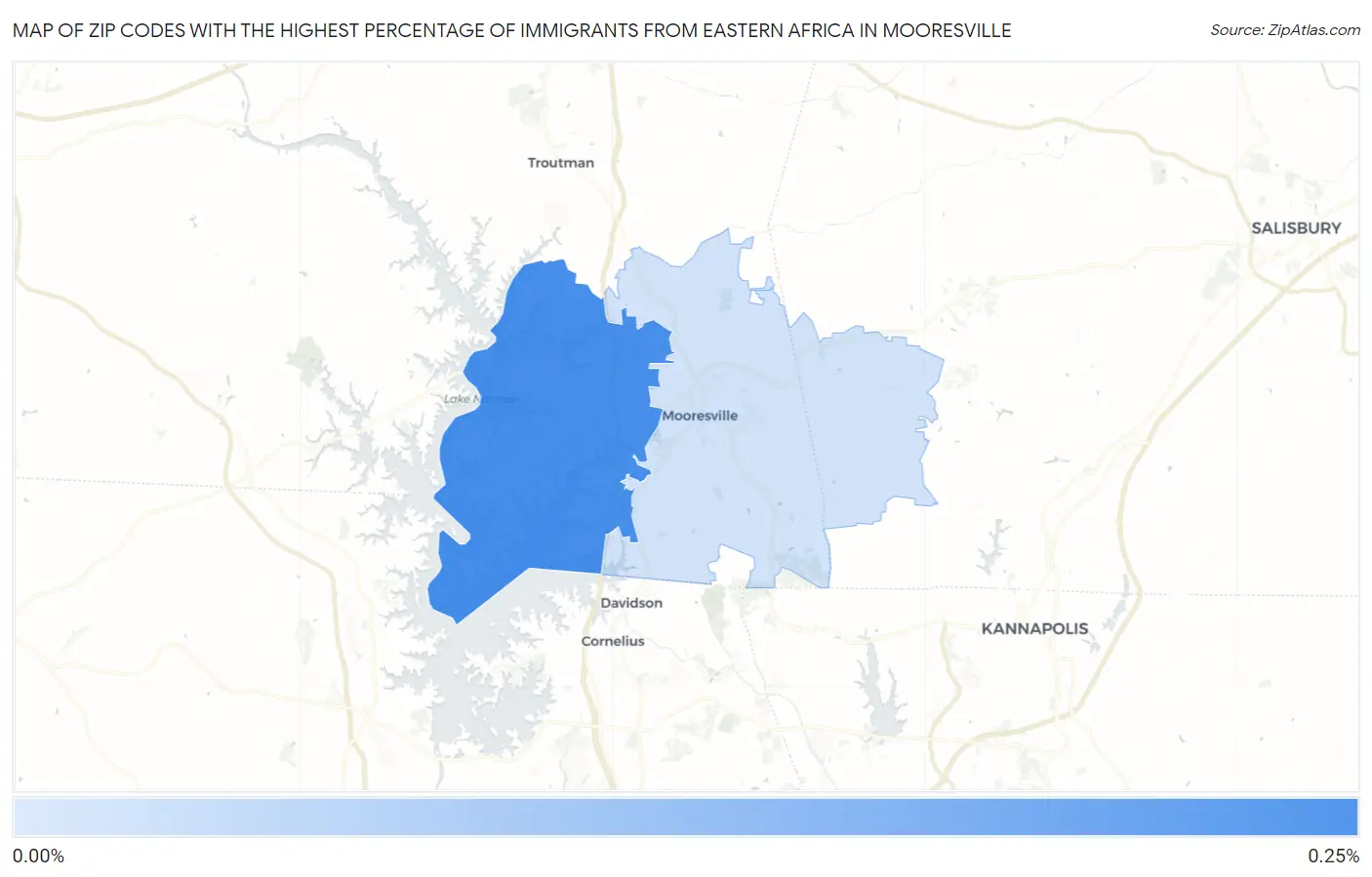 Zip Codes with the Highest Percentage of Immigrants from Eastern Africa in Mooresville Map