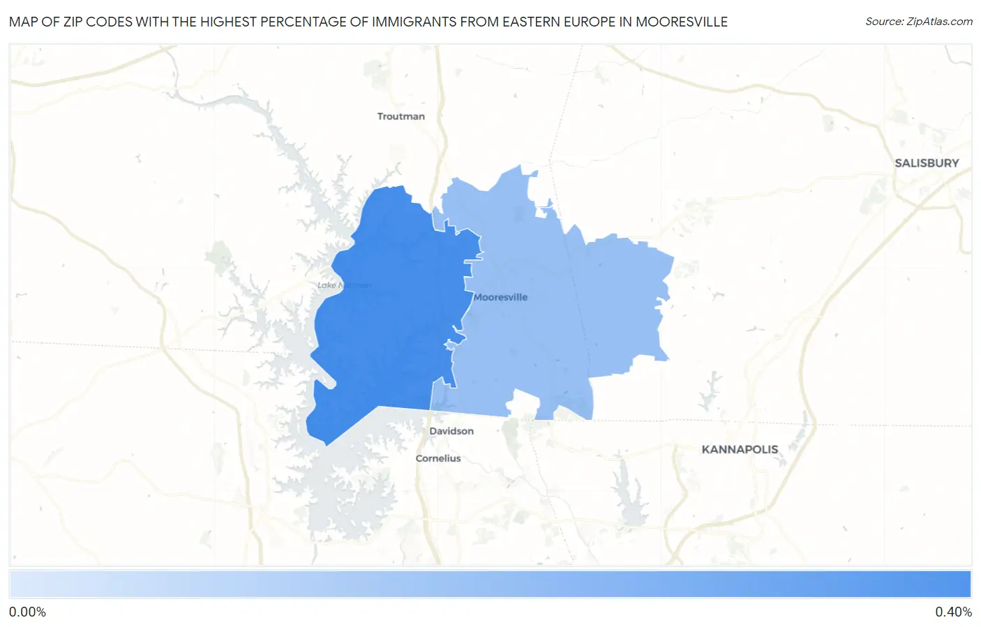 Zip Codes with the Highest Percentage of Immigrants from Eastern Europe in Mooresville Map