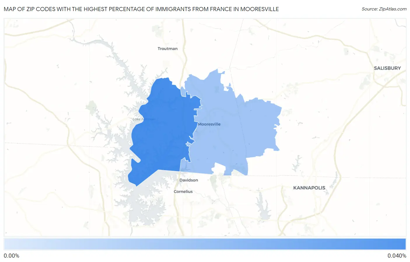 Zip Codes with the Highest Percentage of Immigrants from France in Mooresville Map