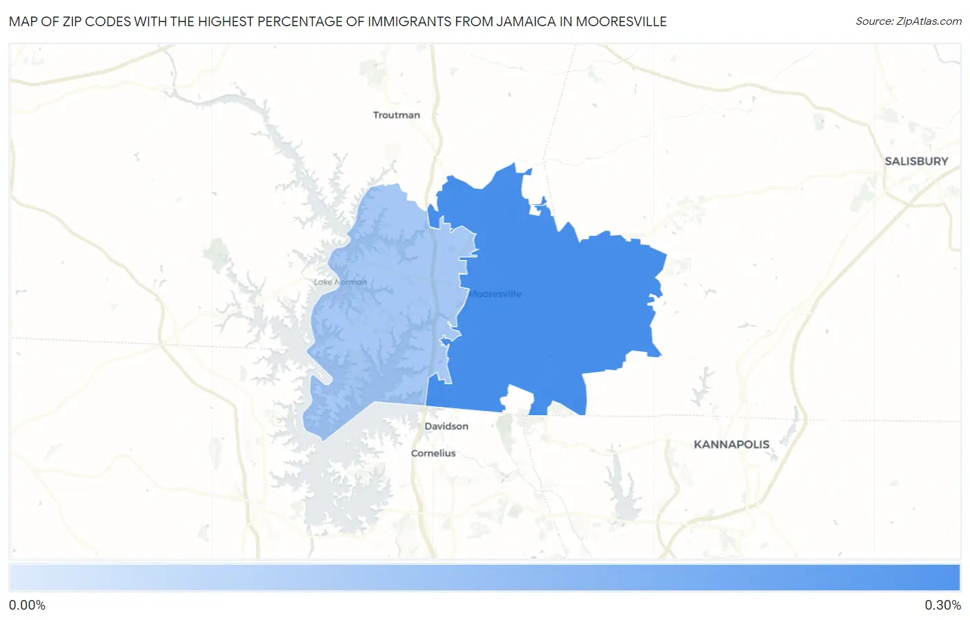 Zip Codes with the Highest Percentage of Immigrants from Jamaica in Mooresville Map