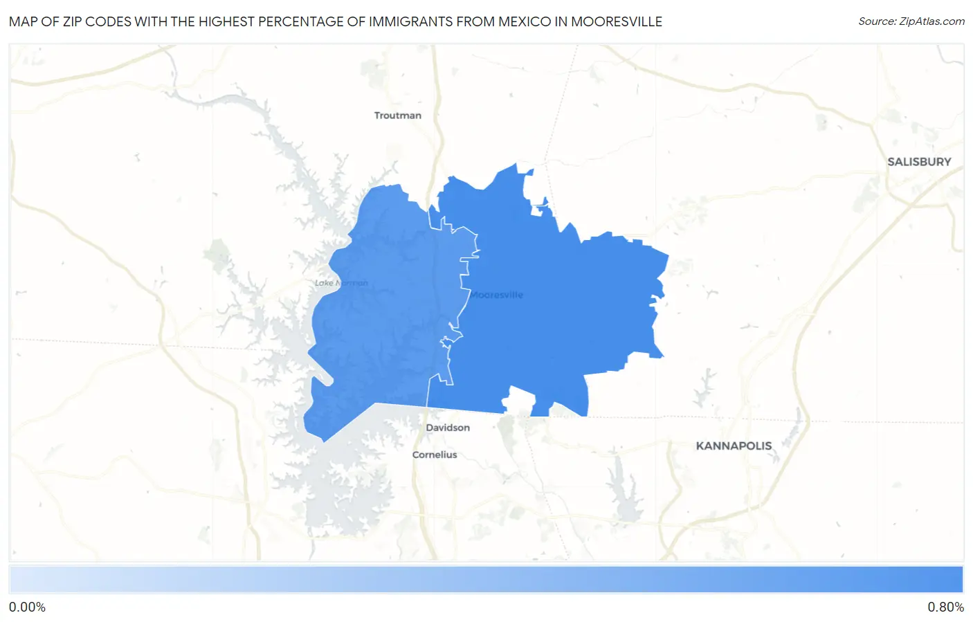 Zip Codes with the Highest Percentage of Immigrants from Mexico in Mooresville Map
