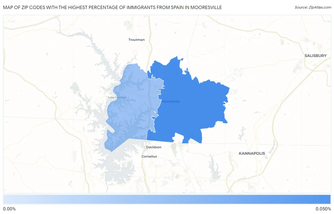 Zip Codes with the Highest Percentage of Immigrants from Spain in Mooresville Map
