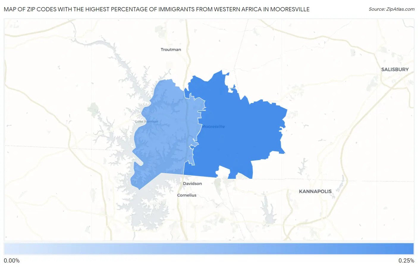 Zip Codes with the Highest Percentage of Immigrants from Western Africa in Mooresville Map