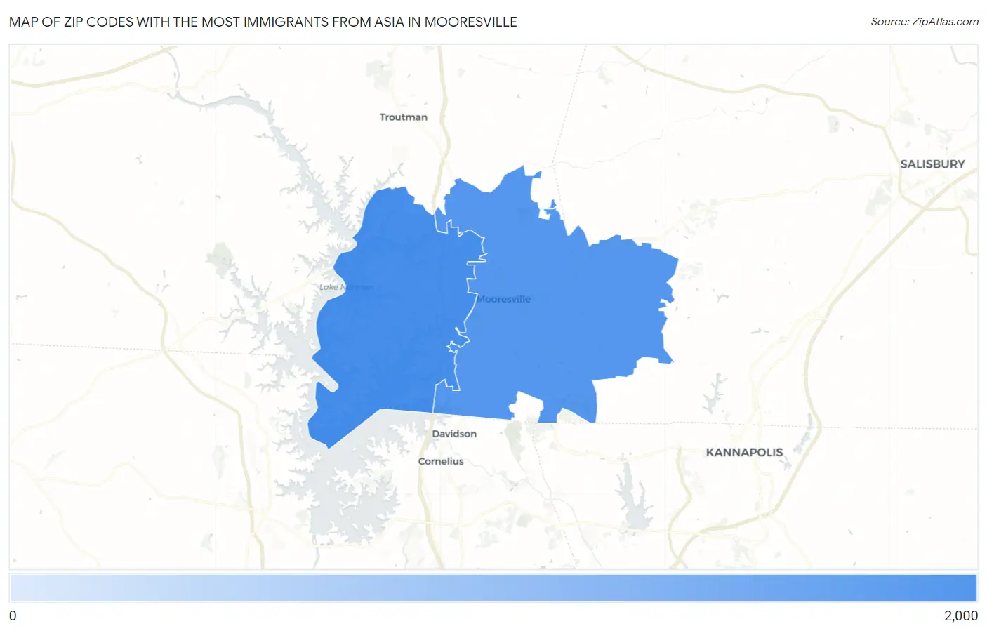 Zip Codes with the Most Immigrants from Asia in Mooresville Map