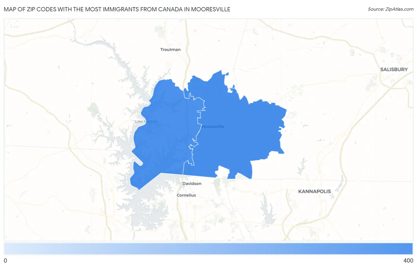 Zip Codes with the Most Immigrants from Canada in Mooresville Map